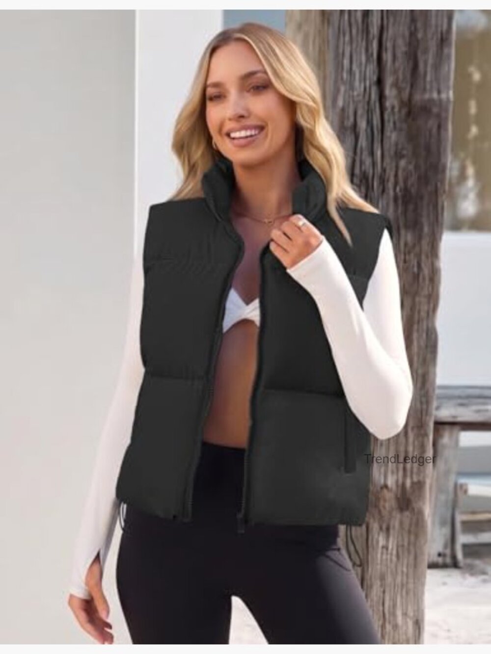 Women's Sleeveless Puffer Vest - Lightweight Stand Collar Zip Up Quilted Jacket - Picture 6 of 7